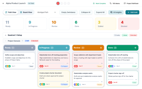PathDeck board view showing project progress